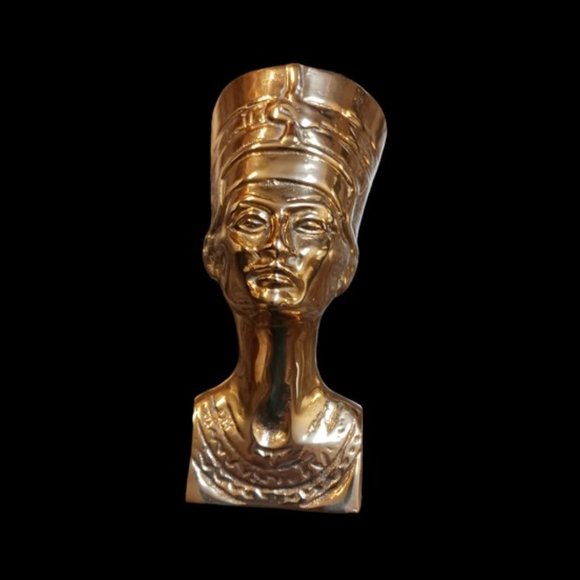 Vintage Heavy Brass Egyptian Queen  Nefertiti Mini Bust - Picture 2 of 9